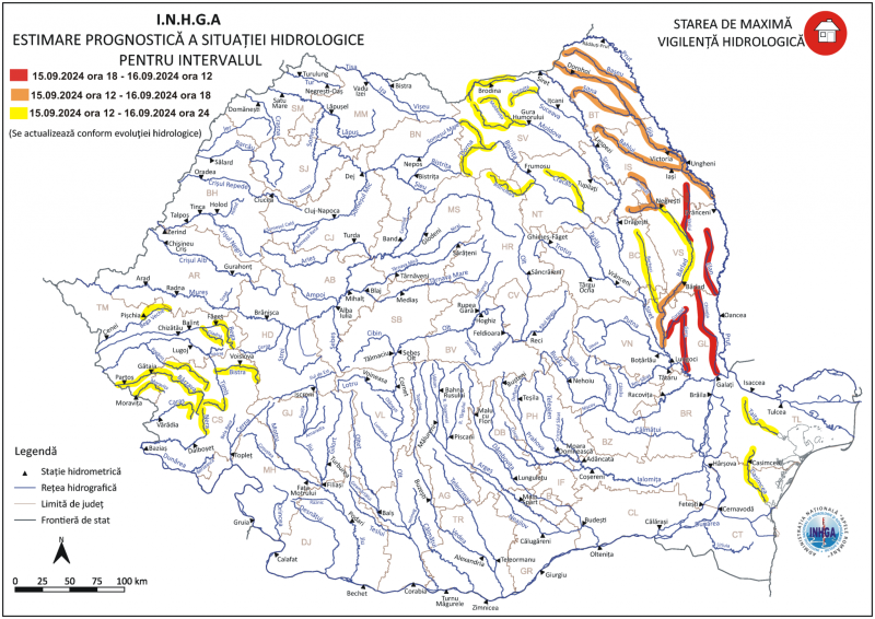 Nouă alertă de inundații în Moldova! Au fost emise cod roșu, cod portocaliu și cod galben pe râuri din 13 bazine hidrografice