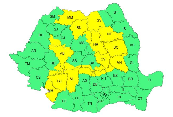 România, sub cod galben de instabilitate atmosferică. Zonele vizate